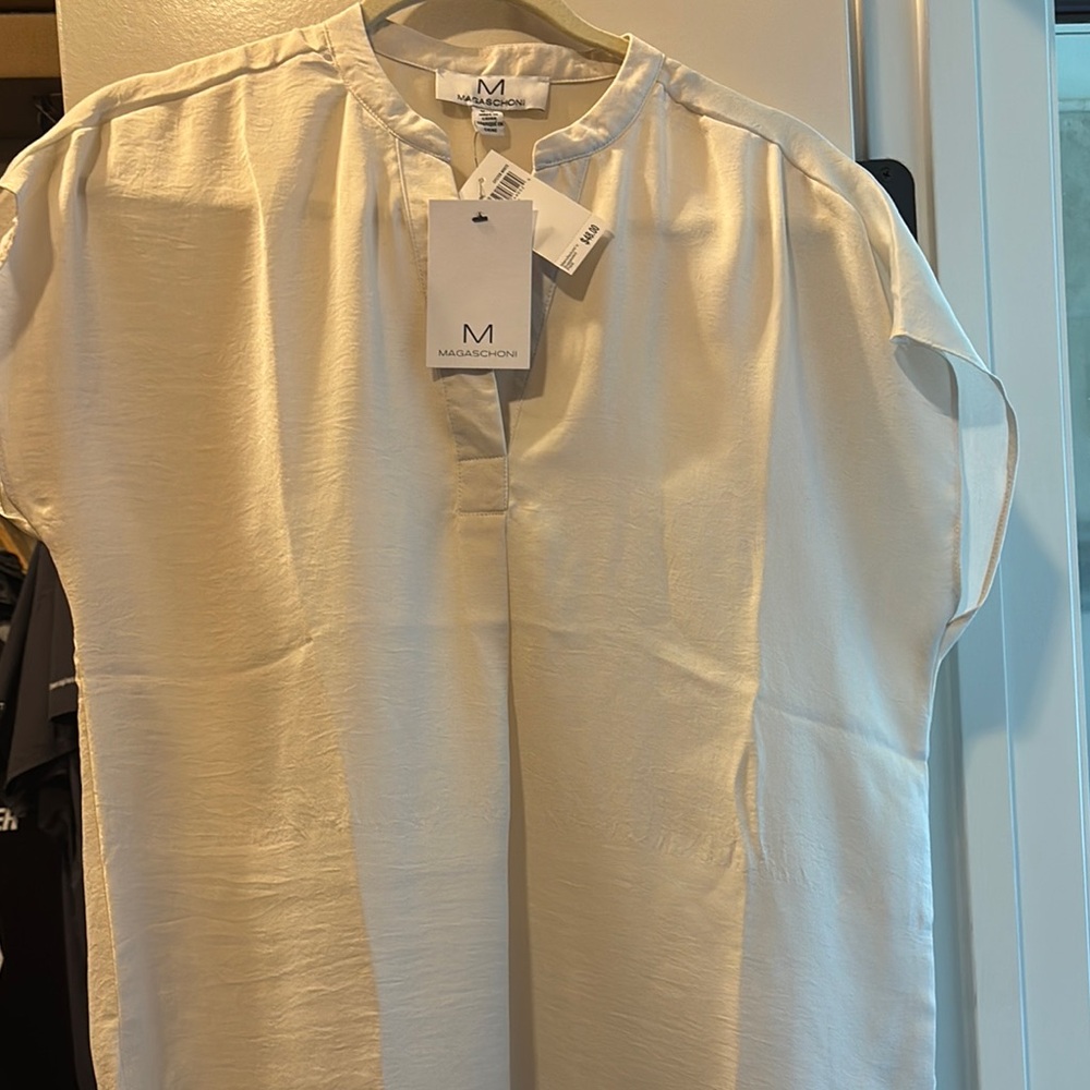 Magaschoni Cream Casual Button Down Shirt with Textured Fabric